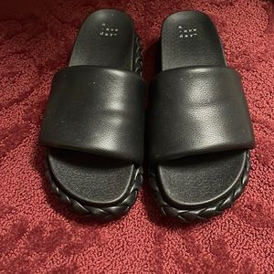 Brand new black wedge slides
